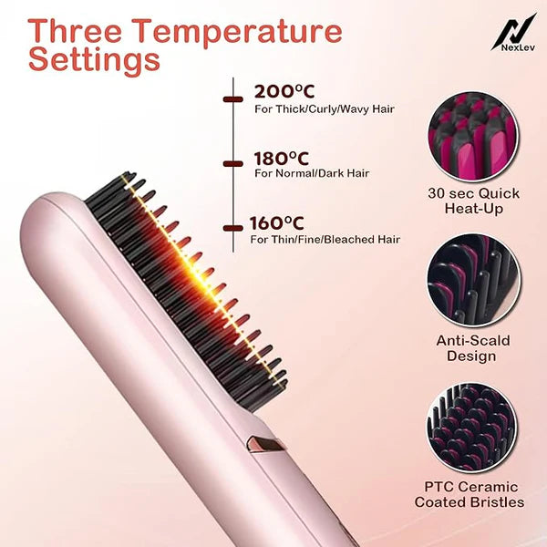Rechargeable Wireless Hair Straightener Brush